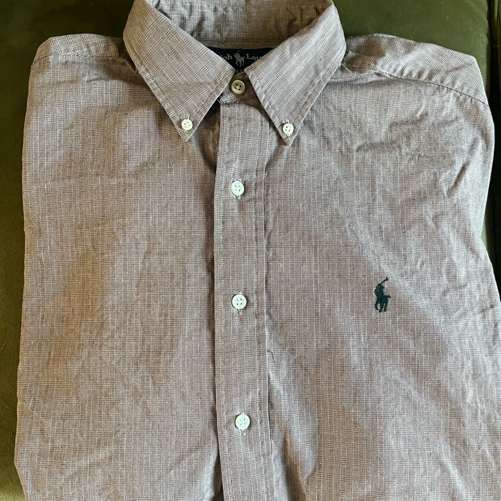 Polo long sleeve by Ralph Lauren button up large tanned brand new